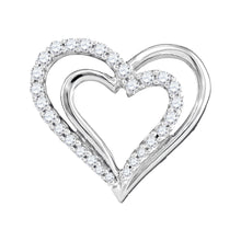  10k White Gold Womens Round Diamond Double Nested Heart Pendant 1/4 Cttw