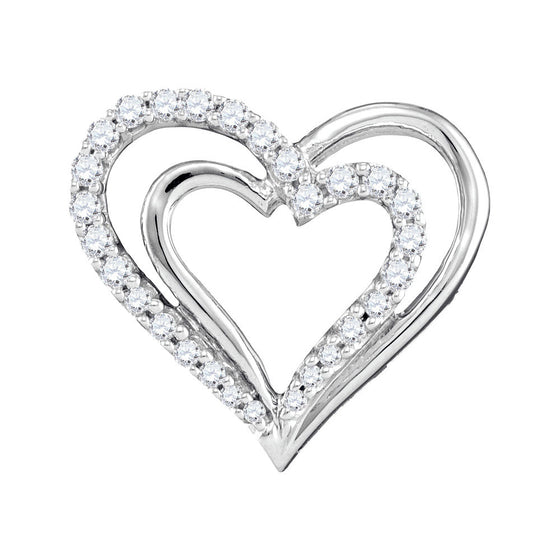 10k White Gold Womens Round Diamond Double Nested Heart Pendant 1/4 Cttw
