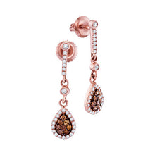  10k Rose Gold Womens Round Brown Diamond Dangle Earrings 1/2 Cttw