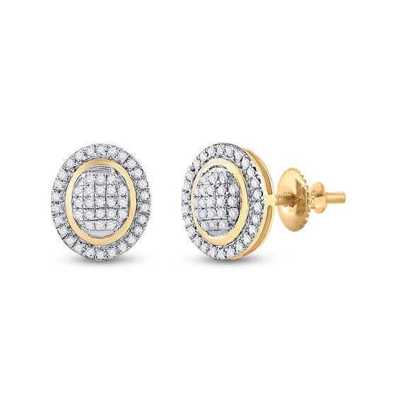 10k Yellow Gold Womens Round Diamond Oval Earrings 1/4 Cttw
