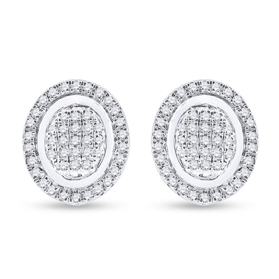 Sterling Silver Round Diamond Oval Earrings 1/4 Cttw