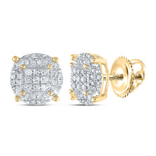 Yellow-tone Sterling Silver Womens Round Diamond Cluster Earrings 1/4 Cttw