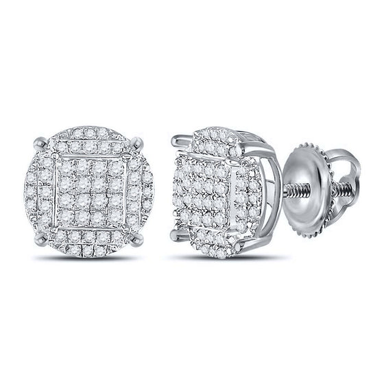 Sterling Silver Round Diamond Cluster Earrings 1/2 Cttw