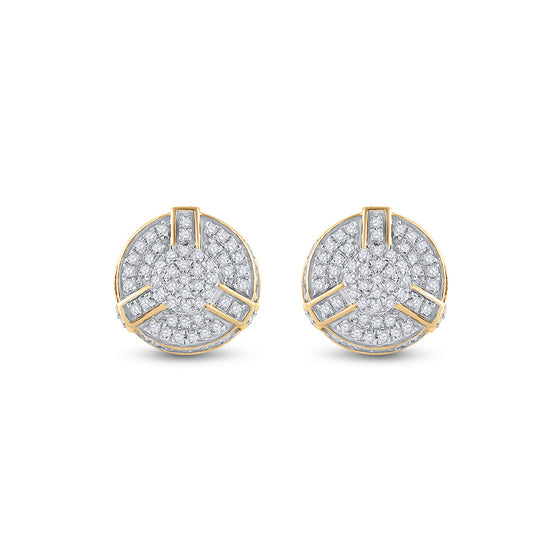 Yellow-tone Sterling Silver Round Diamond 3D Disk Circle Earrings 1/4 Cttw