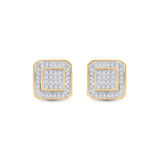 10k Yellow Gold Round Diamond Square Earrings 1/4 Cttw