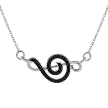  Sterling Silver Womens Round Black Color Enhanced Diamond Treble Clef Necklace 1/8 Cttw