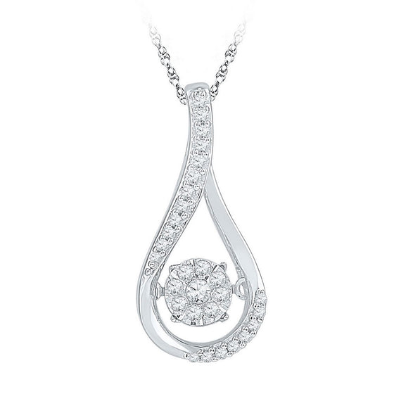 10k White Gold Womens Round Diamond Moving Cluster Teardrop Pendant 1/6 Cttw