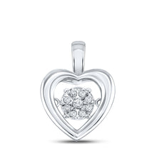  10k White Gold Womens Round Diamond Moving Twinkle Heart Pendant 1/20 Cttw