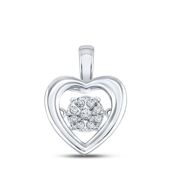 10k White Gold Womens Round Diamond Moving Twinkle Heart Pendant 1/20 Cttw