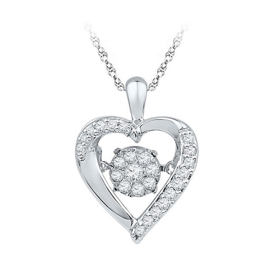 10k White Gold Womens Moving Twinkle Round Diamond Heart Pendant 1/6 Cttw