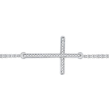 10k White Gold Womens Round Diamond Sideways Cross Bracelet 1/10 Cttw