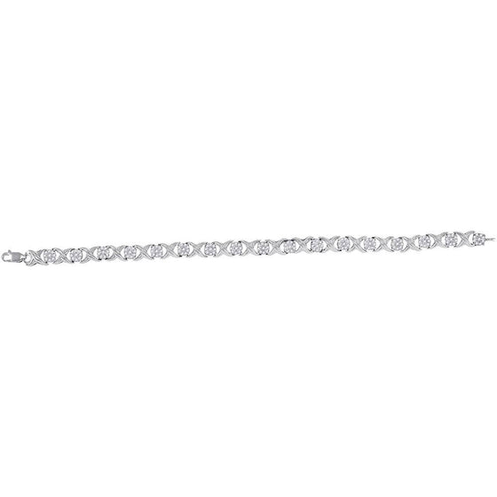 10k White Gold Womens Round Diamond XOXO Bracelet 1 Cttw