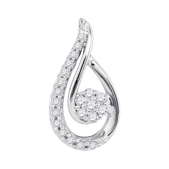 10k White Gold Womens Round Diamond Teardrop Cluster Pendant 1/4 Cttw