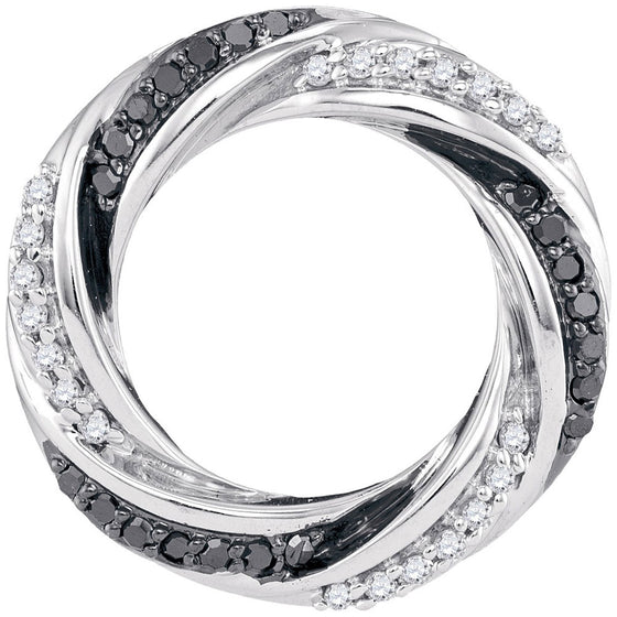 10k White Gold Womens Round Black Color Enhanced Diamond Circle Pendant 1/4 Cttw