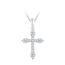  10k White Gold Womens Round Diamond Cross Crucifix Faith Pendant 1/4 Cttw