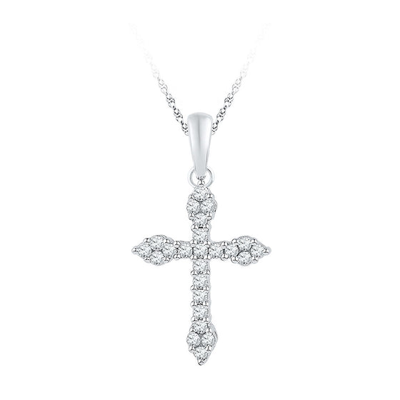 10k White Gold Womens Round Diamond Cross Crucifix Faith Pendant 1/4 Cttw