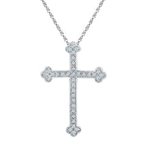  10k White Gold Womens Round Diamond Gothic Cross Religious Pendant 1/5 Cttw