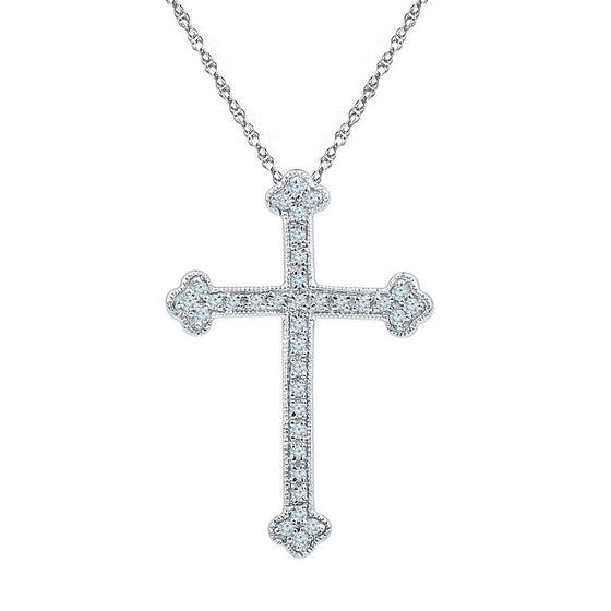 10k White Gold Womens Round Diamond Gothic Cross Religious Pendant 1/5 Cttw