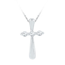  10k White Gold Womens Round Diamond Cross Religious Pendant 1/6 Cttw