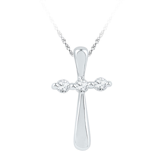 10k White Gold Womens Round Diamond Cross Religious Pendant 1/6 Cttw
