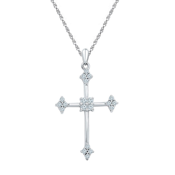 10k White Gold Womens Round Diamond Cross Pendant 1/4 Cttw