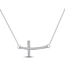  10k White Gold Womens Round Diamond Horizontal Cross Pendant Necklace 1/10 Cttw