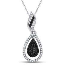  10k White Gold Womens Round Black Color Enhanced Diamond Teardrop Pendant 1/3 Cttw