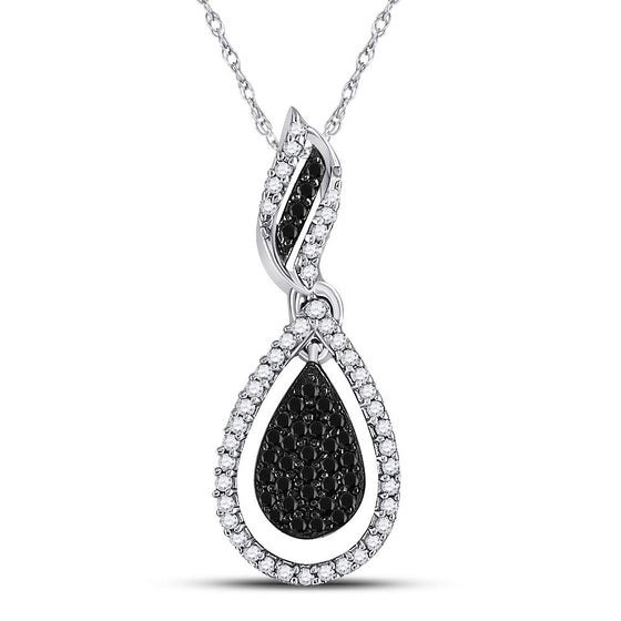 10k White Gold Womens Round Black Color Enhanced Diamond Teardrop Pendant 1/3 Cttw