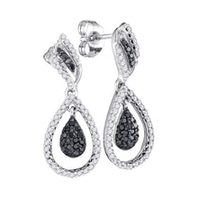  10k White Gold Womens Round Black Color Enhanced Diamond Dangle Earrings 1/2 Cttw