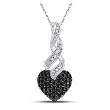  10k White Gold Womens Round Black Color Enhanced Diamond Heart Pendant 1/3 Cttw