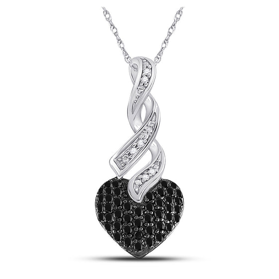 10k White Gold Womens Round Black Color Enhanced Diamond Heart Pendant 1/3 Cttw