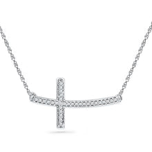  Sterling Silver Womens Round Diamond Horizontal Sideways Cross Necklace 1/10 Cttw