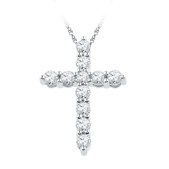 10k White Gold Womens Round Diamond Cross Pendant 1/3 Cttw