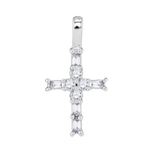  10k White Gold Womens Radiant Baguette Diamond Cross Pendant 1/4 Cttw