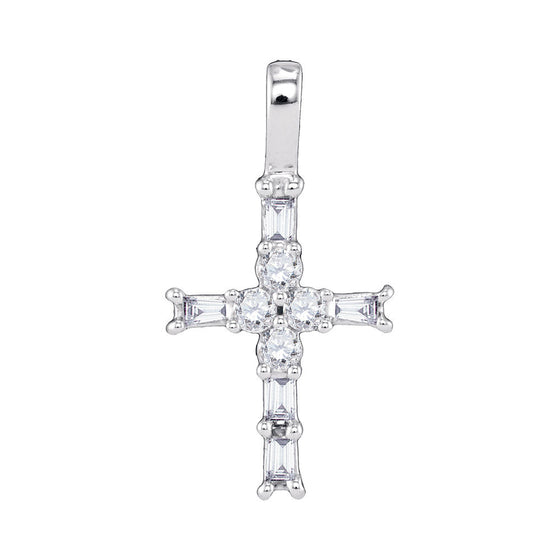 10k White Gold Womens Radiant Baguette Diamond Cross Pendant 1/4 Cttw