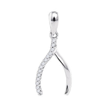 10k White Gold Womens Round Diamond Fashion Lucky Wishbone Pendant 1/20 Cttw