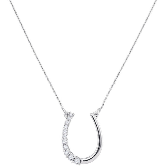 10k White Gold Womens Round Diamond Horseshoe Pendant Necklace 1/5 Cttw