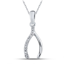  Sterling Silver Womens Round Diamond Lucky Wishbone Pendant 1/20 Cttw