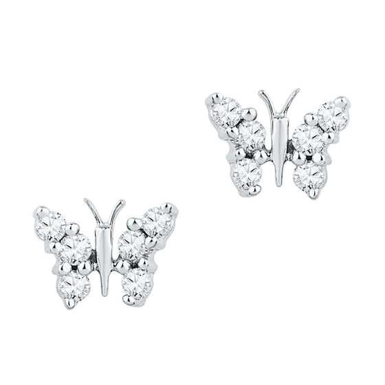 10k White Gold Womens Round Diamond Butterfly Earrings 1/5 Cttw