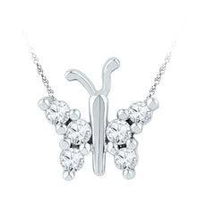  10k White Gold Womens Round Diamond Small Butterfly Bug Insect Pendant 1/5 Cttw