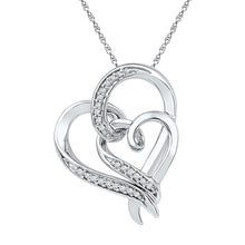  Sterling Silver Womens Round Diamond Double Heart Pendant 1/10 Cttw