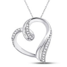  10k White Gold Womens Round Diamond Heart Outline Pendant 1/10 Cttw
