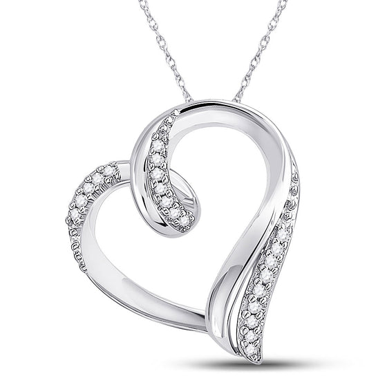10k White Gold Womens Round Diamond Heart Outline Pendant 1/10 Cttw
