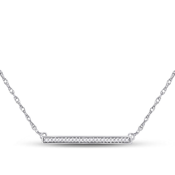 10k White Gold Womens Round Diamond Horizontal Bar Pendant Necklace 1/10 Cttw