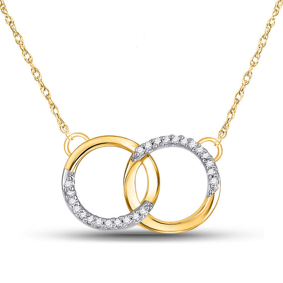 10k Yellow Gold Womens Round Diamond Double Circle Necklace 1/10 Cttw