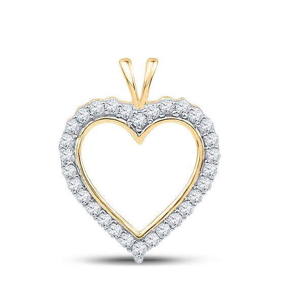 10k Yellow Gold Womens Round Diamond Heart Pendant 1/4 Cttw