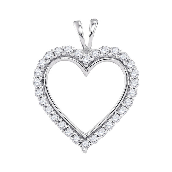 10k White Gold Womens Round Diamond Heart Outline Pendant 1/4 Cttw