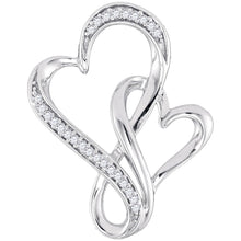  Sterling Silver Womens Round Diamond Double Linked Heart Pendant 1/10 Cttw