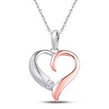  10k Two-tone Gold Womens Round Diamond Heart Pendant 1/12 Cttw