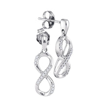  10k White Gold Womens Round Diamond Infinity Dangle Earrings 1/10 Cttw